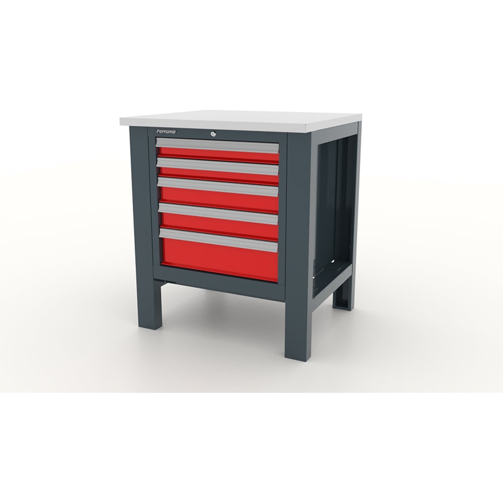 Изображение товара Верстак FERRUM Premium 745х650х850h мм, Столешница оцинкованная фанера 30 мм, Тумба с 5 ящиками 11.115-7016/3000