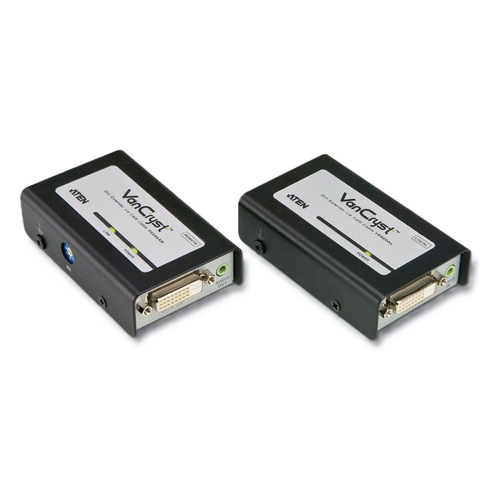 Изображение товара Удлинитель ATEN extender, DVI/HDTV/WUXGA+AUDIO, 60 метр., 2xUTP Cat5e, DVI-D+MINIJACK, F, без шнуров, 2xБ.П.220 5.3V, (1920x1200/40м 60Hz VE600A-AT-G