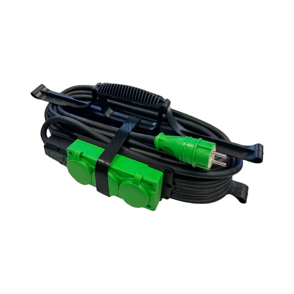 Изображение товара Удлинитель на рамке KNS серии MAX COLOR с заземлением КГтп-ХЛ 3х2,5 мм 3 розетки IP54 ГОСТ цвет зеленый 15 м KNS-MAX-COLOR-R-KG-325-3-54-15-GREEN