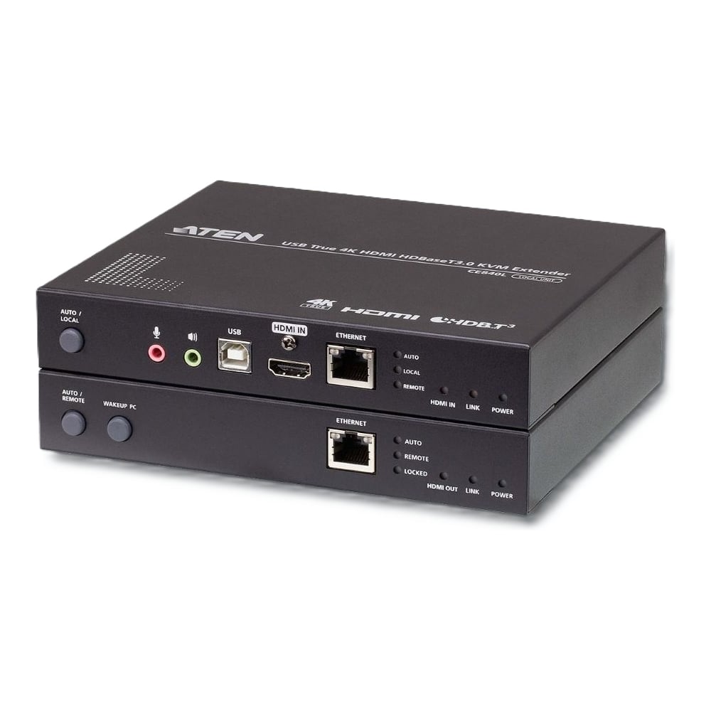 Изображение товара Удлинитель ATEN extender, KVM USB, HDMI+KBD MOUSE USB+AUDIO+RS232+ETHERNET, 100 метр., 1xUTP Cat6 HDBaseT certified, HDMI+2xMINIJACK+DB9+US CE840-AT-G