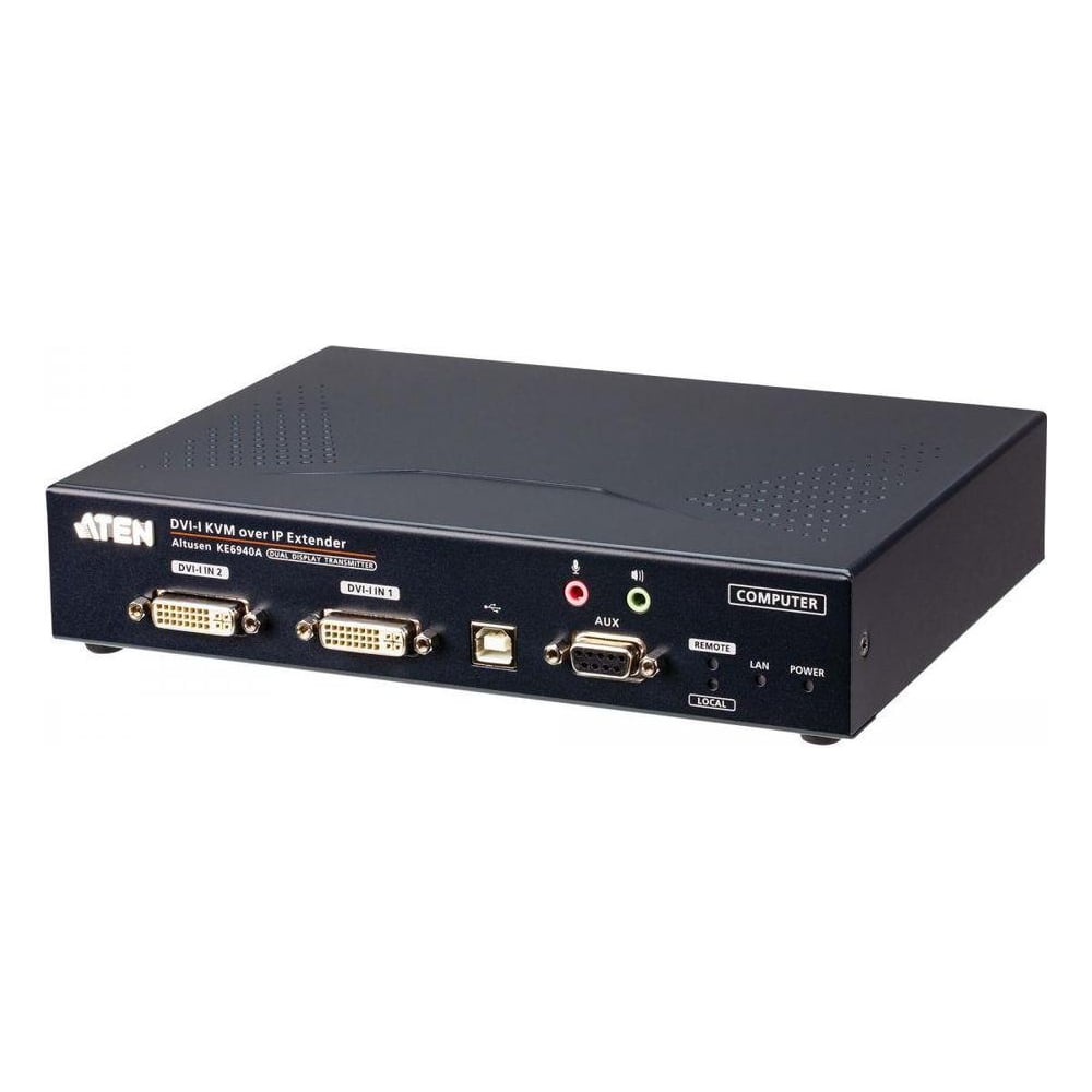 Изображение товара Удлинитель-передатчик/transmitter ATEN KVM USB 2xDVI-I+AUDIO+RS232, 100м. UTP/10км. SM точка-точка/неогранич. в пределах LAN, 1xUTP/2xО KE6940AT-AX-G