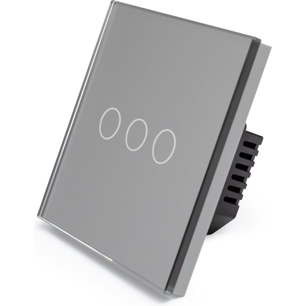 Изображение товара Сенсорный выключатель Vell с нулем, серый, трехклавишный, 1 пост, с Wi-Fi, с Алисой, стеклянная рамка {GY1P-3G-S} 1397670