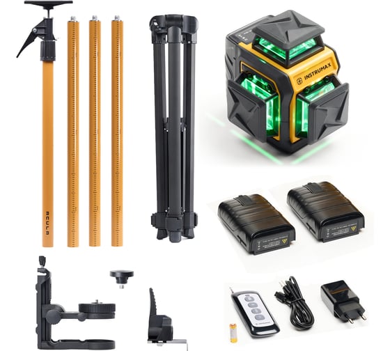 Изображение товара Комплект профессионального лазерного уровня INSTRUMAX LINEPRO 3D BAZA Set+Штанга для лазерного уровня с треногой ACULA STAND 3200 OPTIMA SET (макс. высота 3,2 м, магнит. крепление, резьба 1/4, 5/8, микролифт, плавный поворот) (2 АКБ, пульт ду) IM0237