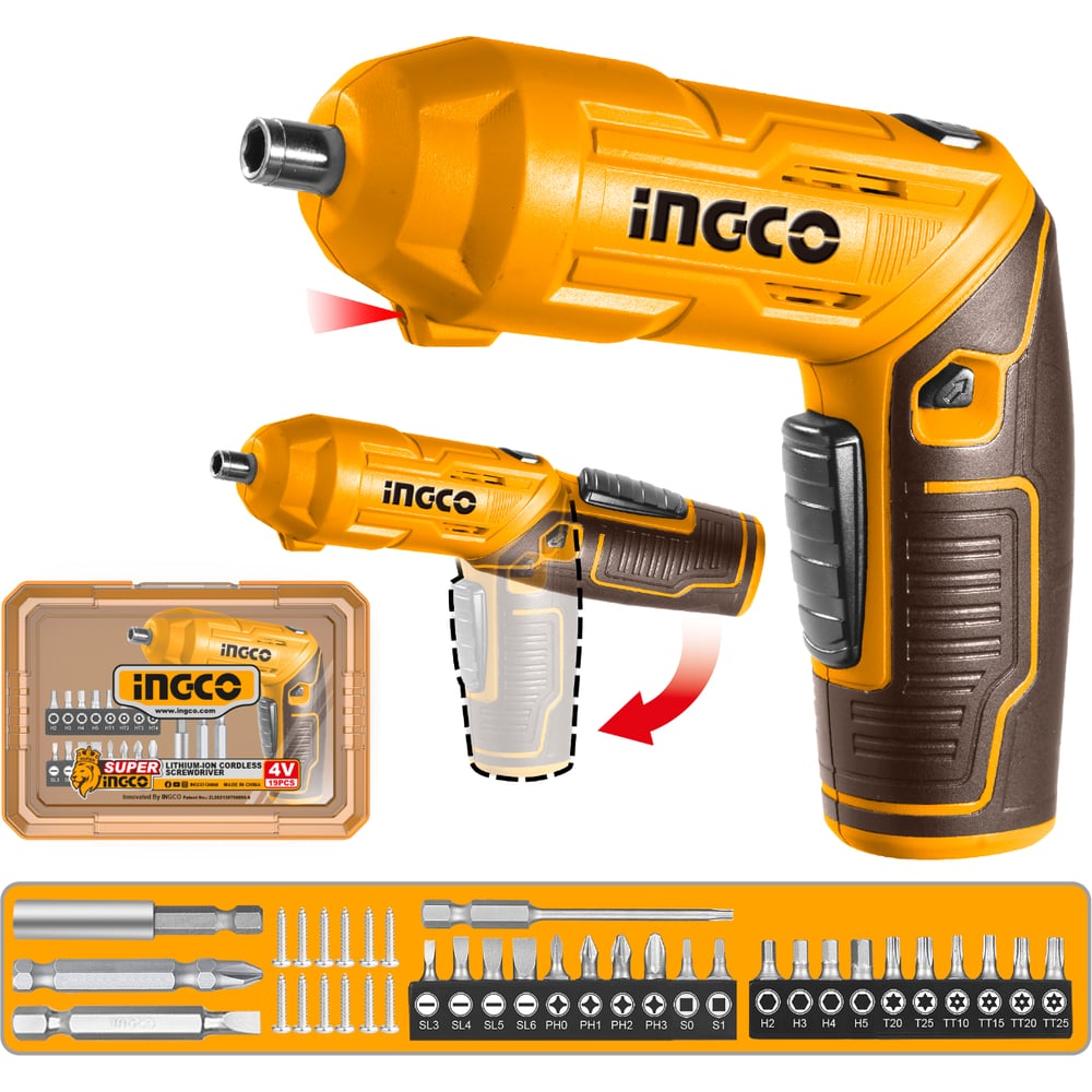 Изображение товара Аккумуляторная отвертка INGCO 4В Type-C (5/20) CSDLI04425 Изображение товара Аккумуляторная отвертка INGCO 4В Type-C (5/20) CSDLI04425
