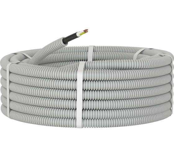 Изображение товара Гибкая гофрированная электротруба DKC ПВХ д.20мм, цвет серый, с кабелем ВВГнг(А)-LS 3х2,5мм² РЭК "ГОСТ+", 100м 9S920100