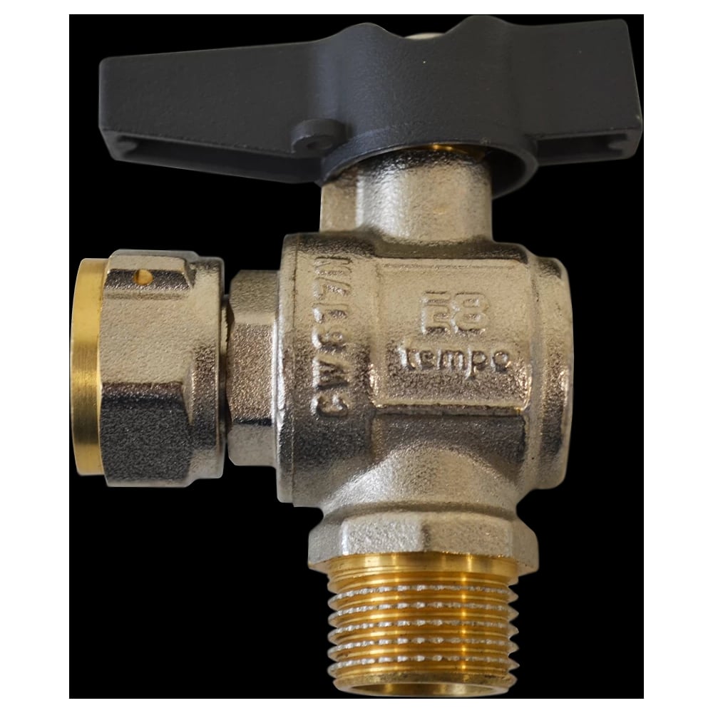 Изображение товара Кран шаровый латунный E8tempo с накидной гайкой (угловой) 1/2 E8000451