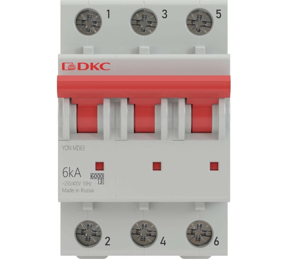 Изображение товара Автоматический модульный выключатель DKC YON MD63 3P 16А D 10kA DKC MD63-3D16-10