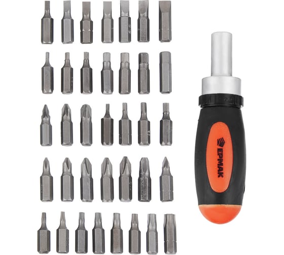 Изображение товара Реверсивная отвертка ЕРМАК с держателем для бит, 37 насадок, АБС пластик, сталь 651-194