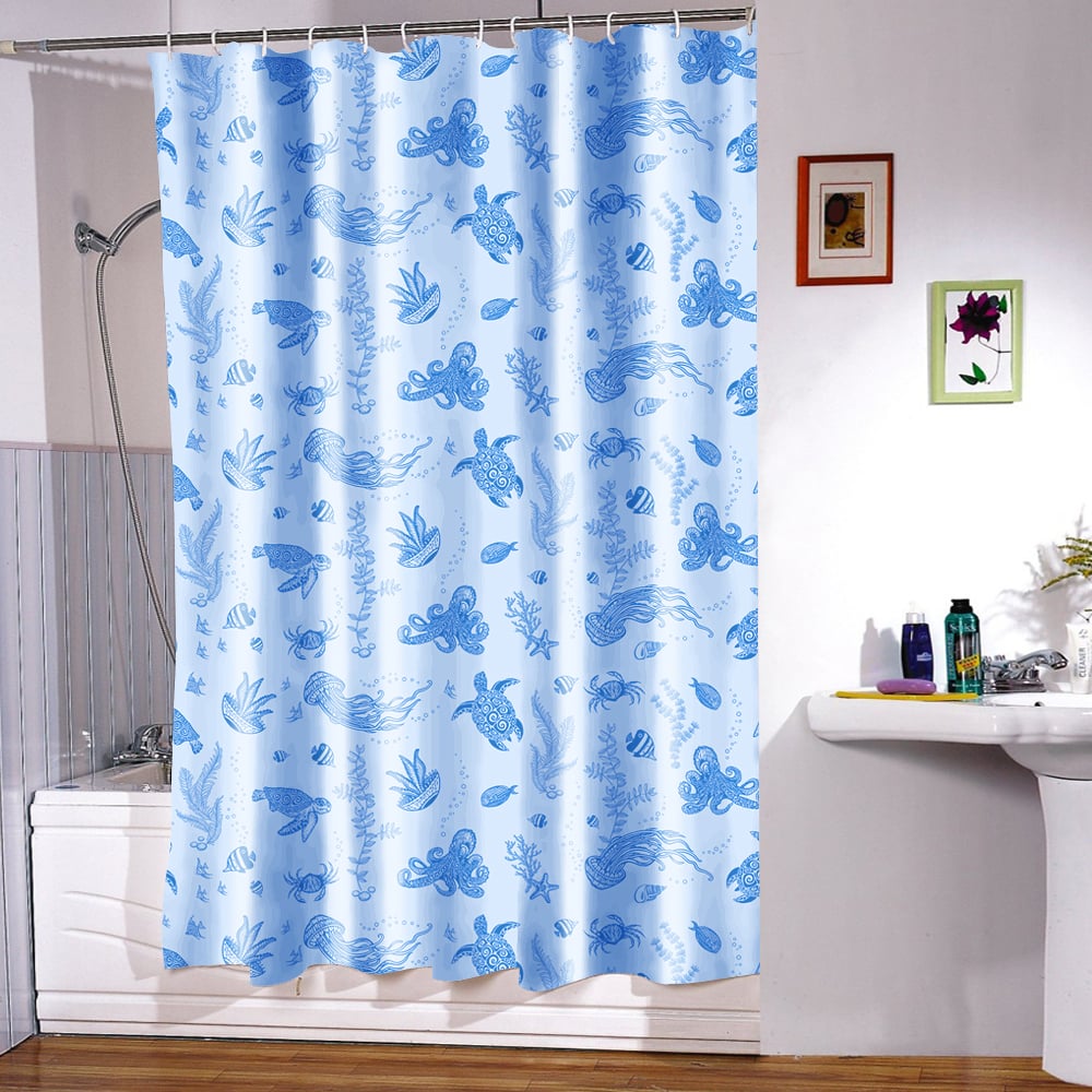 Изображение товара Занавес для ванной Kolorit Подводный мир 180х180 см, синяя гамма