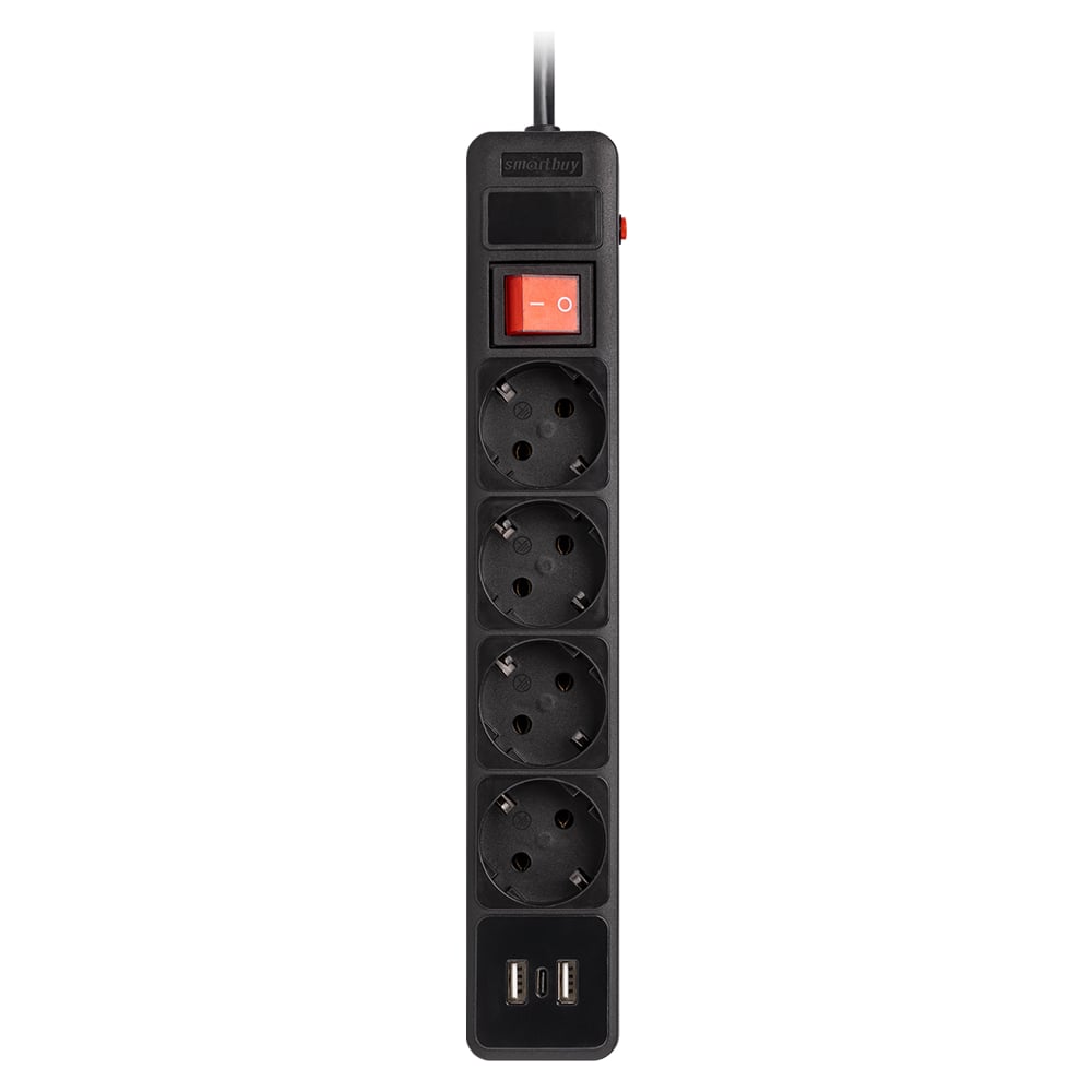 Изображение товара Сетевой фильтр Smartbuy c USB+Type C, 16А, 4 гнезда, c з/ш, с з/к, ПВС, 3 м, черный SBSP-30C-K Изображение товара Сетевой фильтр Smartbuy c USB+Type C, 16А, 4 гнезда, c з/ш, с з/к, ПВС, 3 м, черный SBSP-30C-K