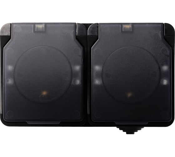 Изображение товара Розетка 2-местная с заземлением Smartbuy 16А с крышкой, IP54, черная, Сатурн SBE-04b-16-S2-Z