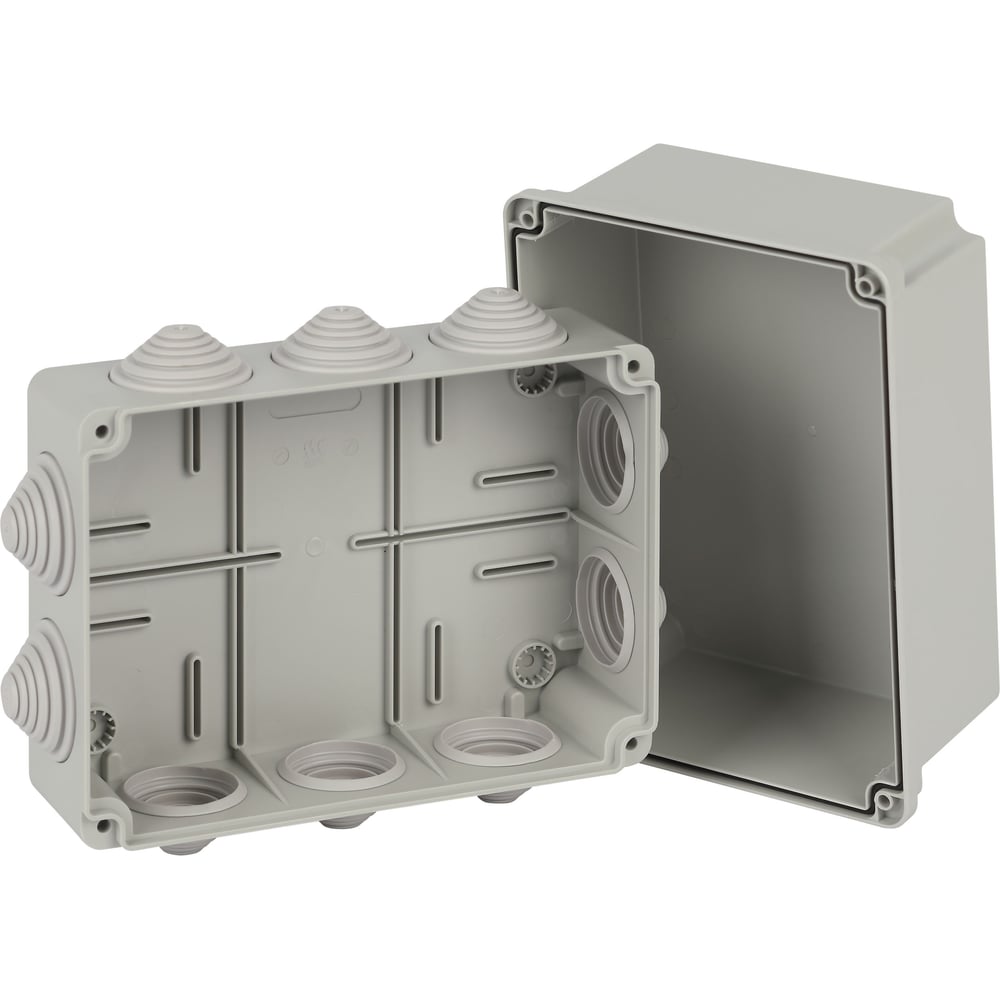 Изображение товара Распаячная коробка ЭРА KORv-190-140-120-10g ОП серая 190х140х120мм на винтах 10 гермовводов IP55 Б0071918
