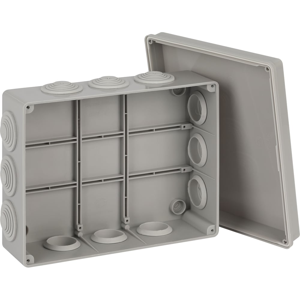 Изображение товара Распаячная коробка ЭРА KORv-240-190-90-12g ОП серая 240х190х90мм на винтах 12 гермовводов IP55 Б0071915