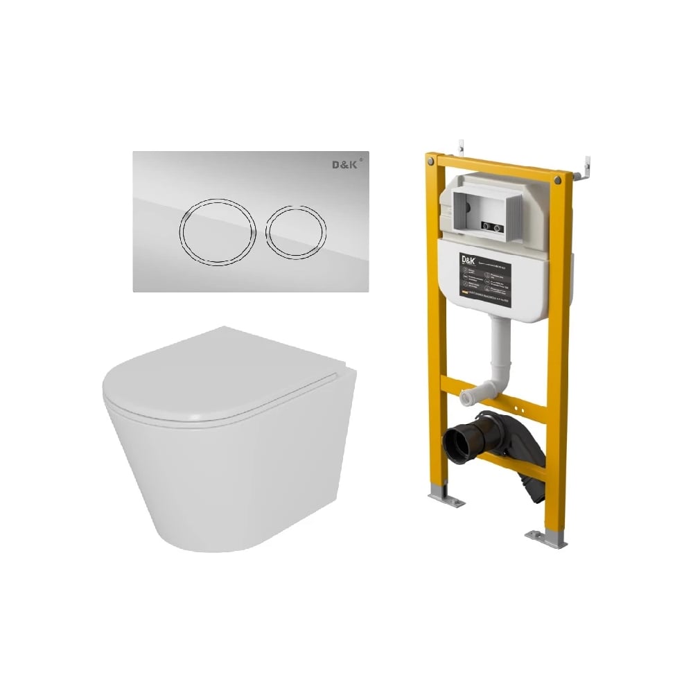 Изображение товара Комплект DQ Унитаз подвесной безободковый торнадо DK Venice DT1026516, 515х355х365 мм, сиденье микролифт D DS1021614