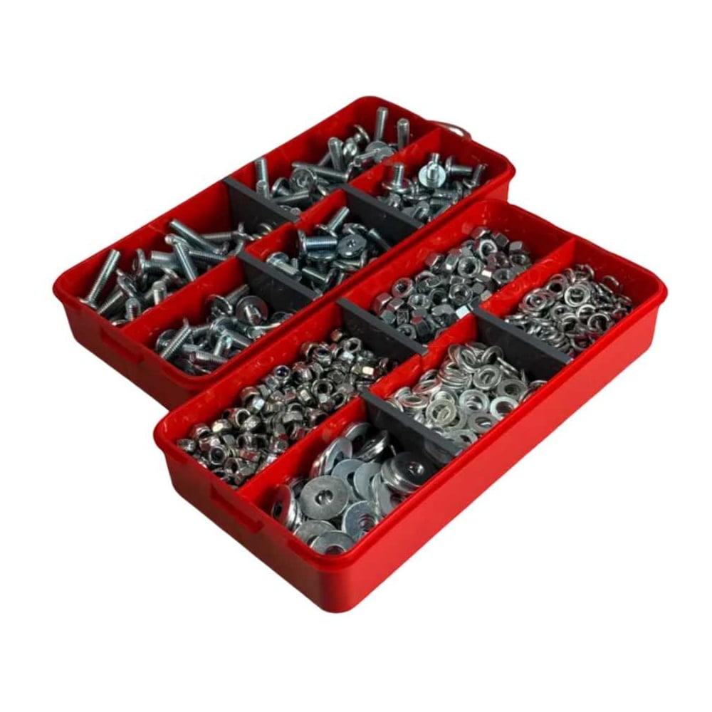 Изображение товара Набор крепежа М6 23 элемента 2 в 1: винты, гайки и шайбы с цинковым покрытием