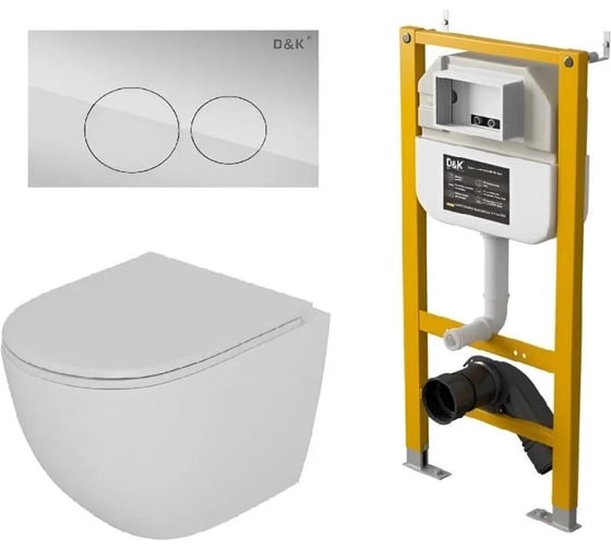 Изображение товара Комплект Унитаз подвесной безободковый DQ DK Matrix DT1396016+Инсталляция рамная скрытого монтажа DK DS1391625