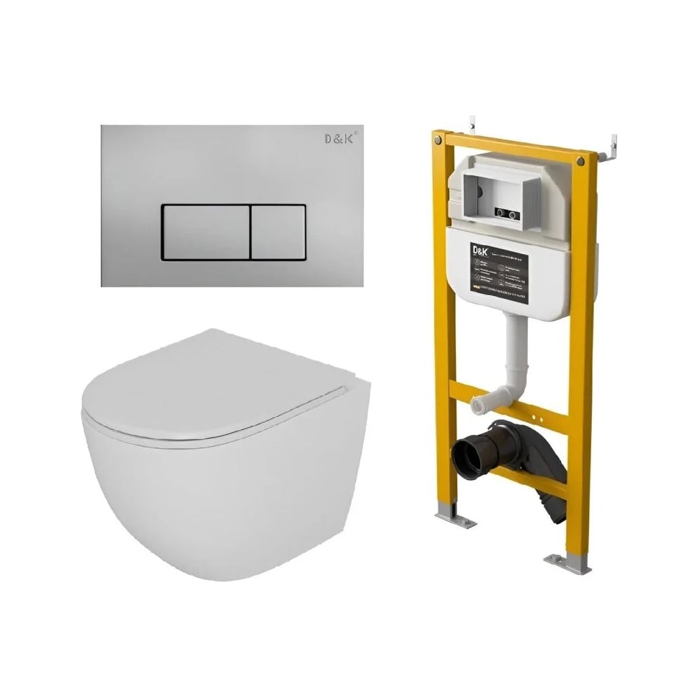 Изображение товара Комплект Унитаз подвесной безободковый DQ DK Matrix DT1396016+Инсталляция рамная скрытого монтажа DK DS1391626