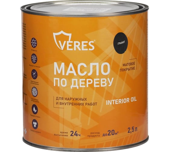 Изображение товара Масло для дерева Veres Interior Oil, 2,5 л, графит 281239