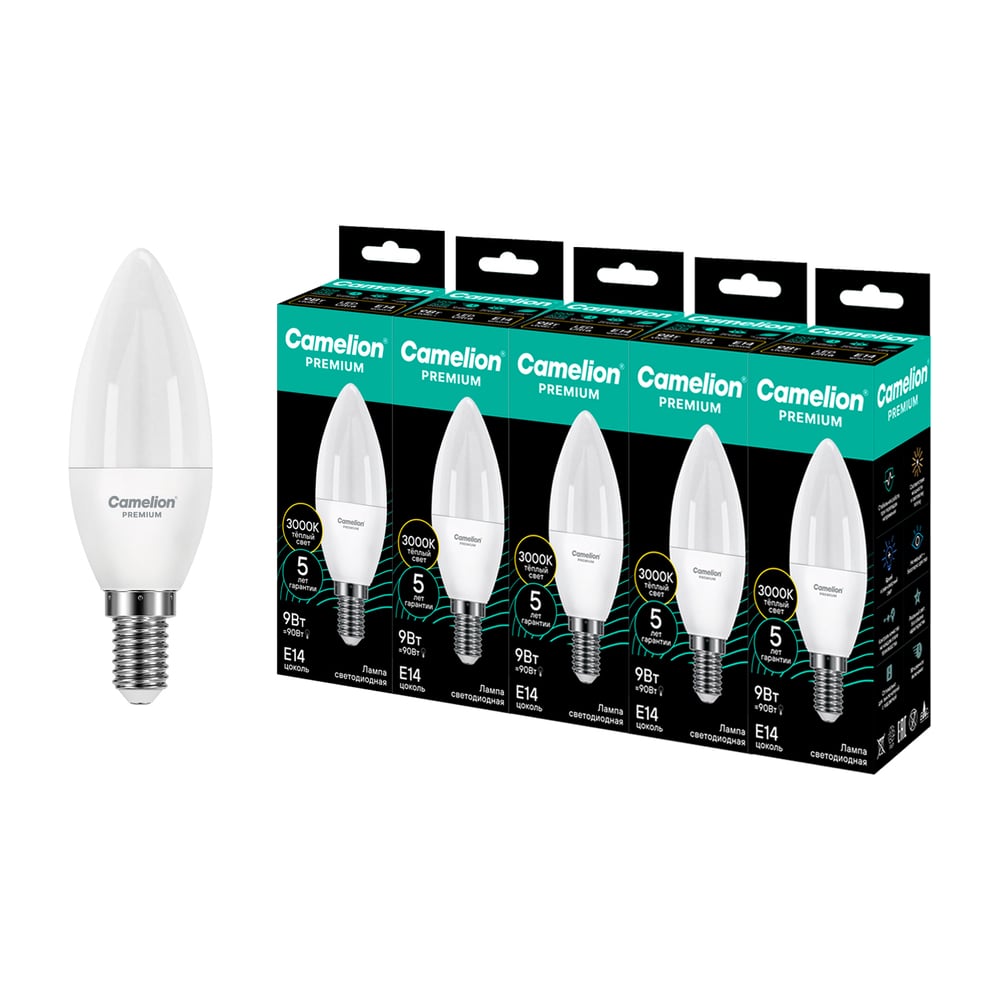 Изображение товара Светодиодная лампа Camelion LED9-C37-830-E14 9Вт свеча 3000K 900лм