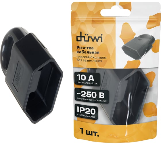Изображение товара Кабельная розетка duwi прямая 10А 230B под евровилку CEE 7/16 б/з с кольцом черная 30461 6