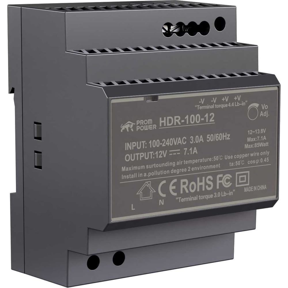 Изображение товара Блок питания Prompower HDR-100-12 12 В 7,1 А на DIN-рейку Изображение товара Блок питания Prompower HDR-100-12 12 В 7,1 А на DIN-рейку