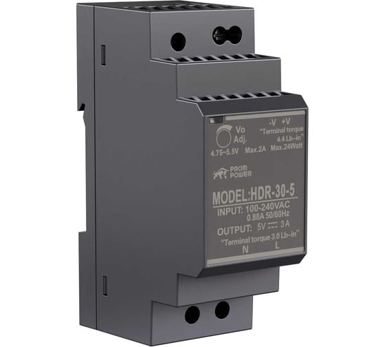 Изображение товара Источник питания Prompower HDR-30-5, на вых. 5 В DC, 3А, 15Вт. Вх. 85-264В AC (120-370 В DC) HDR305