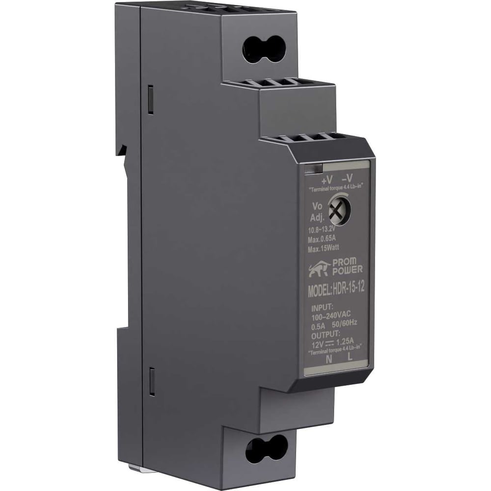 Изображение товара Источник питания Prompower HDR-15-12, на вых. 12 В DC, 1.25А, 15Вт. Вх. 85-264В AC (120-370 В DC) HDR1512