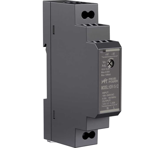 Изображение товара Источник питания Prompower HDR-15-12, на вых. 12 В DC, 1.25А, 15Вт. Вх. 85-264В AC (120-370 В DC) HDR1512