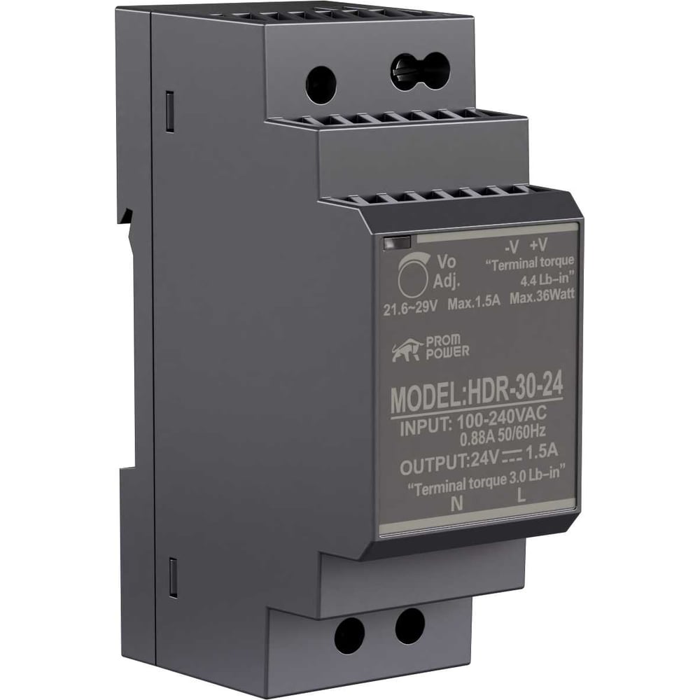 Изображение товара Блок питания Prompower HDR-30-24 с DIN-рейкой, 24 В DC, 36 Вт