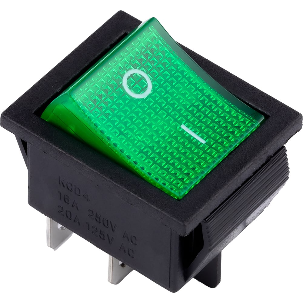 Изображение товара Выключатель клавишный SMARTBUY SBE ON-OFF с подсветкой, 16A, 250V, зеленый