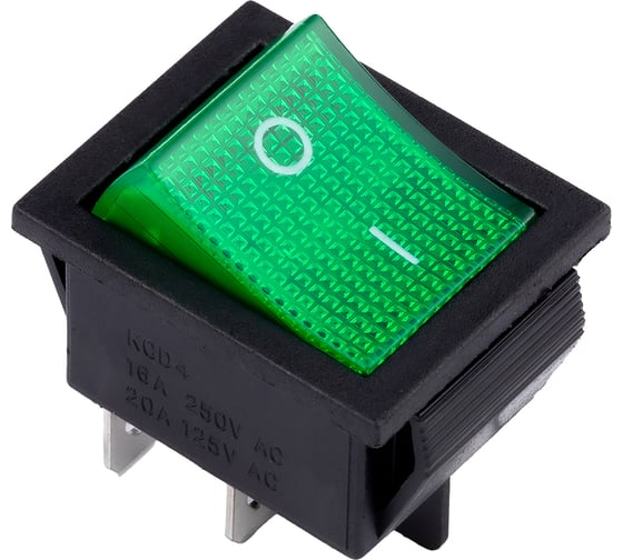 Изображение товара Выключатель клавишный SMARTBUY 250В 16А (4с) ON-OFF зеленый с подсветкой SBE-16-S31g