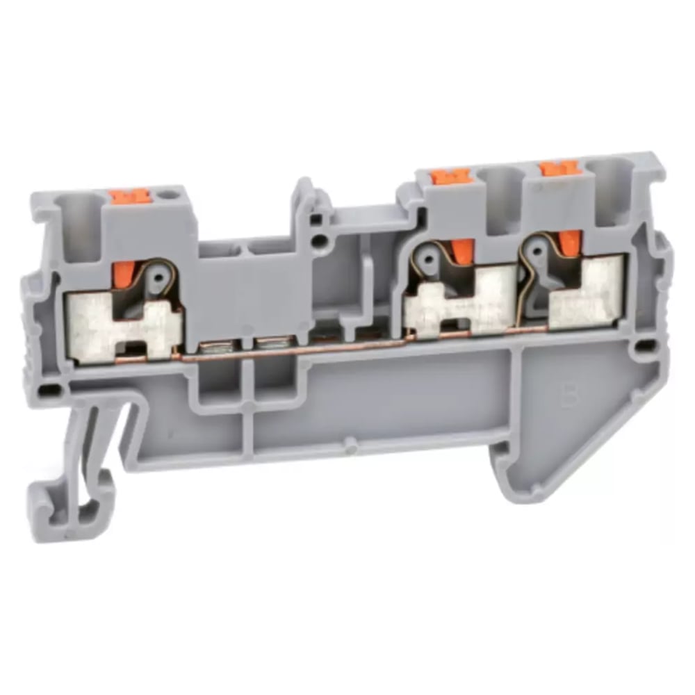 Изображение товара Проходная клемма UPUN UJ6-2.5/1X2, 3 точки подключения в клемме, тип фиксации провода: push-in, номинальное сечение: 2,5 мм кв., 24A, 800V, цвет: серый, 100 шт. erp859399