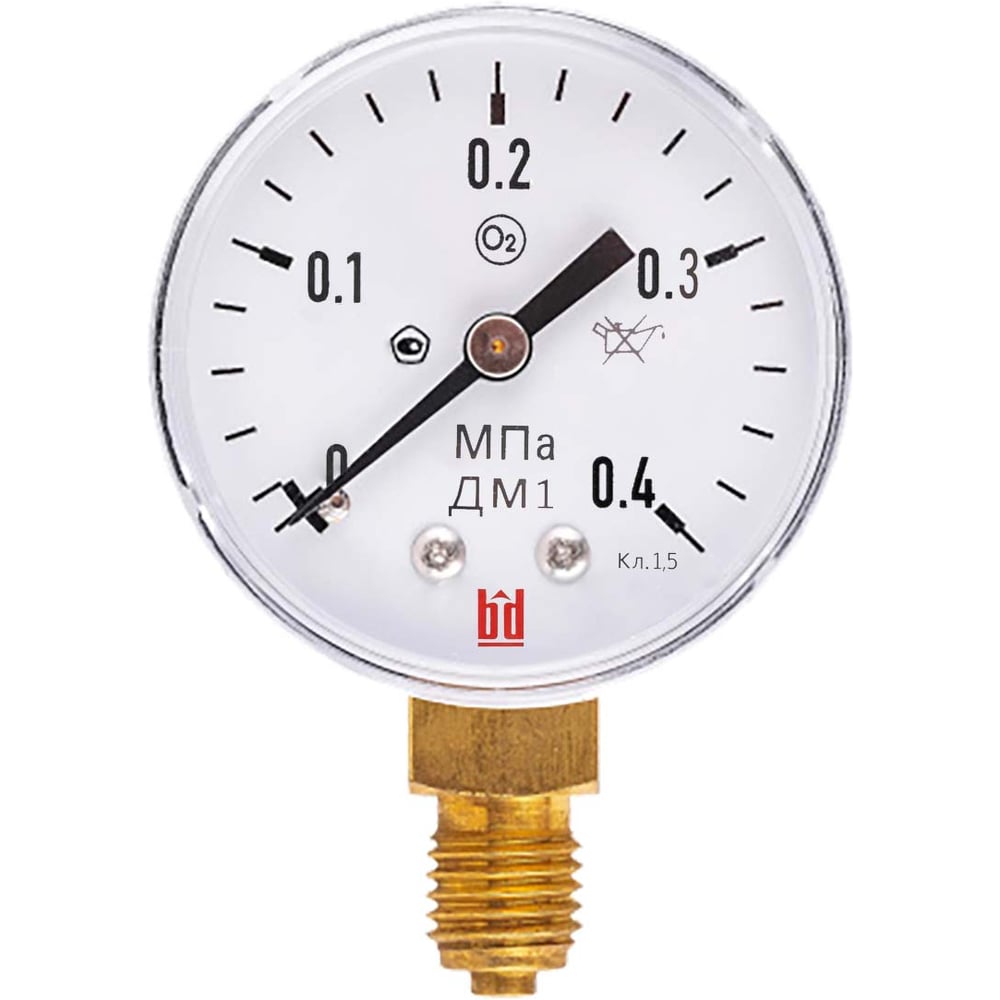 Изображение товара Манометр BD ДМ 1 050 Р (0-0,4) МПа, кл.2,5, М12х1,5 С2Н2 (серый корпус) 112111182116