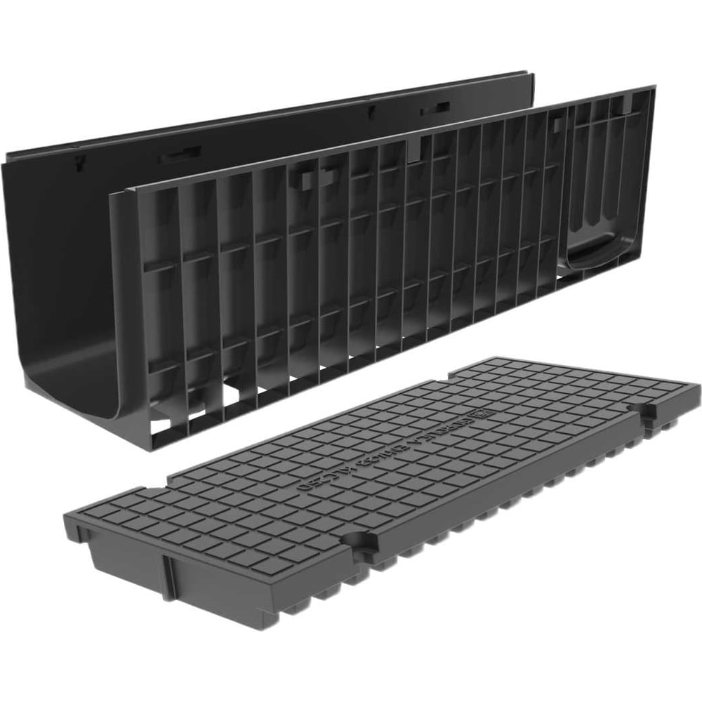 Изображение товара Лоток водоотводный пластиковый Gidrolica Pro H301 с глухой крышкой пластиковой и крепежом кл.С250 823526