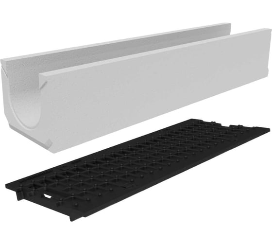 Изображение товара Лоток водоотводный бетонный коробчатый Gidrolica DN150 H213 с решеткой чугунной ячеистой и пружинным крепежом кл. С250 13100632