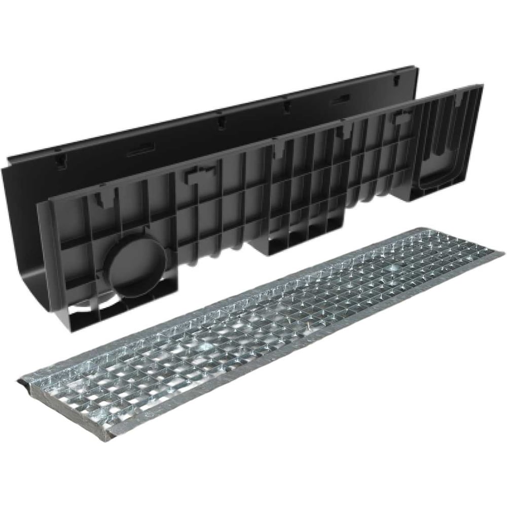 Изображение товара Лоток водоотводный пластиковый Gidrolica Pro H252 с решеткой ячеистой стальной оцинкованной и крепежом кл.В125 817511