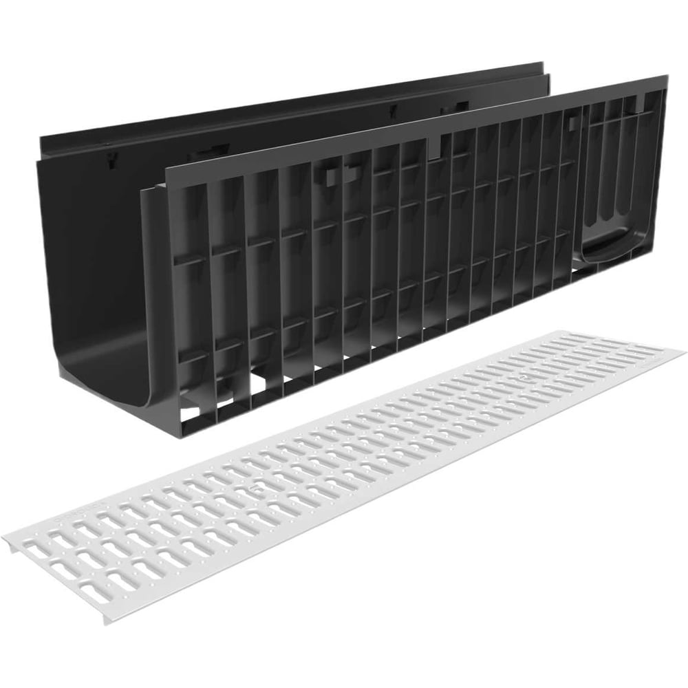 Изображение товара Лоток водоотводный пластиковый Gidrolica Pro H301 с решеткой штампованной стальной оцинкованной и крепежом кл.А15 823528