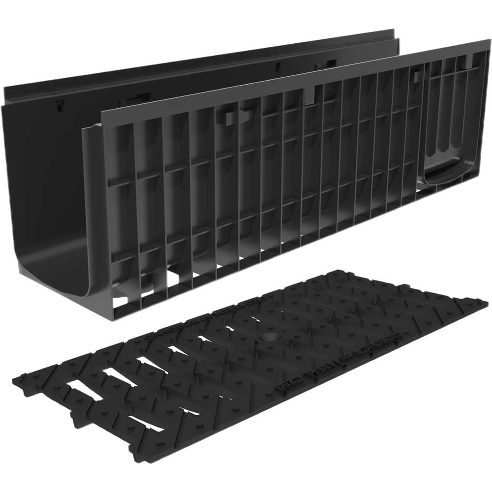 Изображение товара Лоток водоотводный пластиковый Gidrolica Pro H301 с решеткой чугунной щелевой и крепежом кл.С250 823524