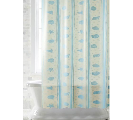 Изображение товара Штора для ванной PRIMANOVA Shells 180х200, PVC (голубой) DR-60077