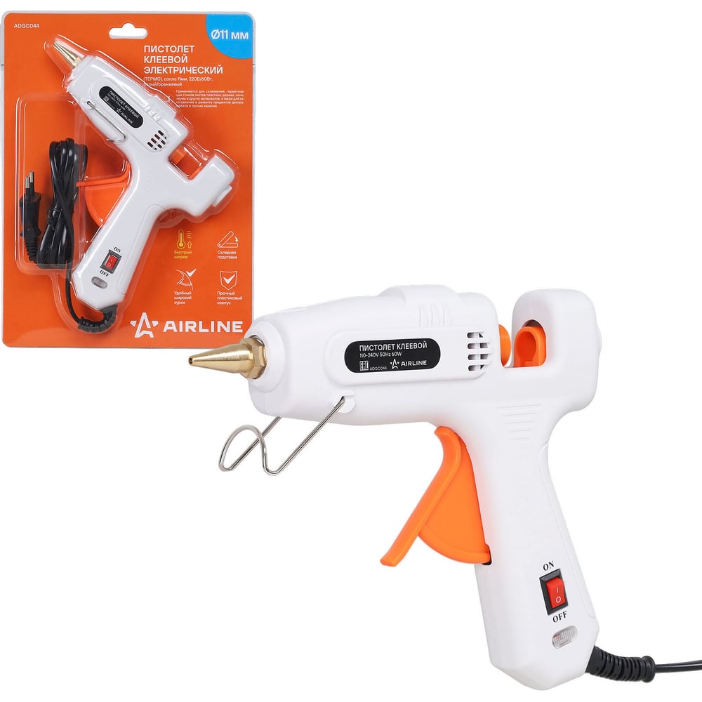 Изображение товара AIRLINE Пистолет (термо) клеевой электрический, сопло 11мм, 220В/60Вт, белый/оранж. ADGC044