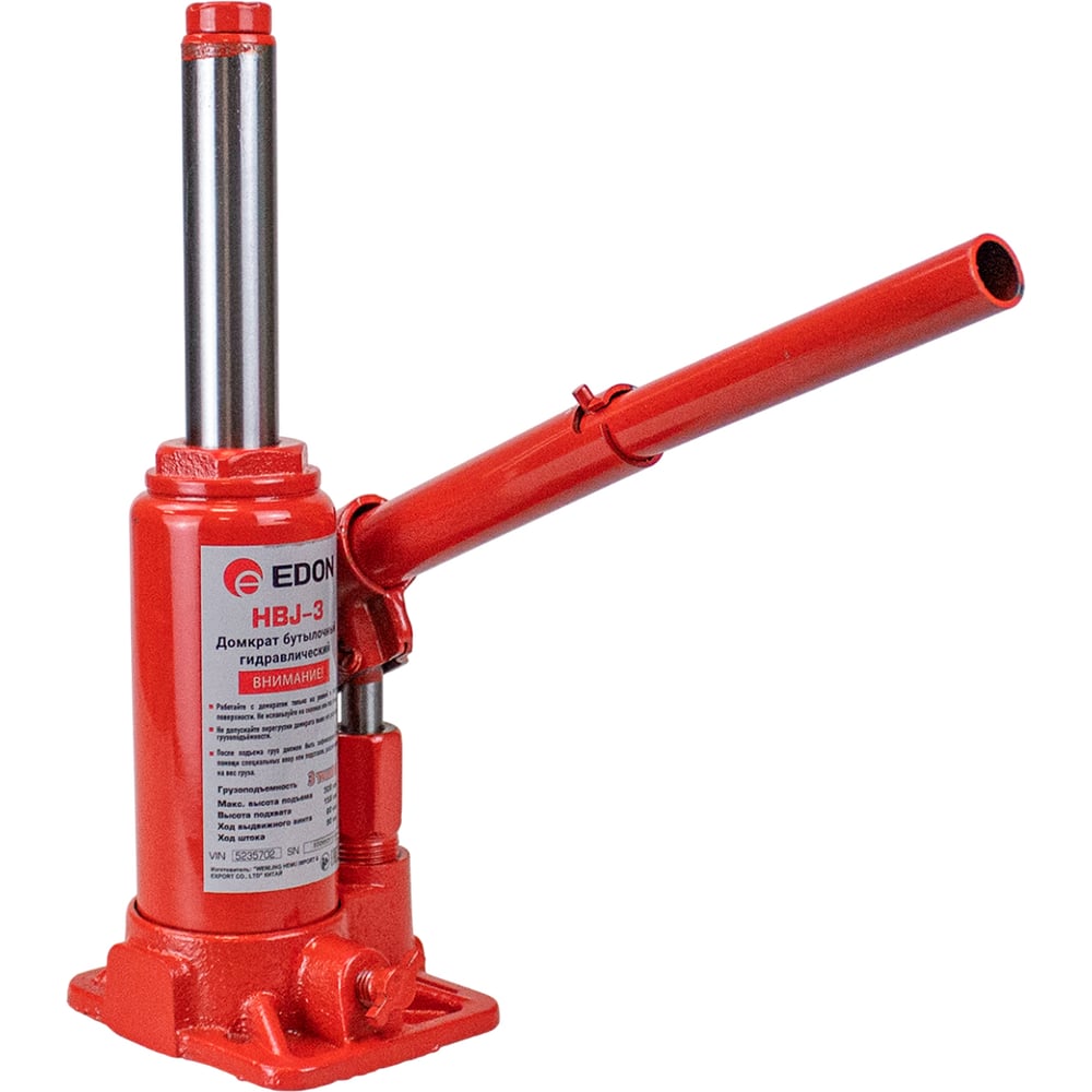Изображение товара Домкрат бутылочный гидравлический EDON HBJ-3 (3т; 158мм; 308мм; 60мм; 90мм) 52357