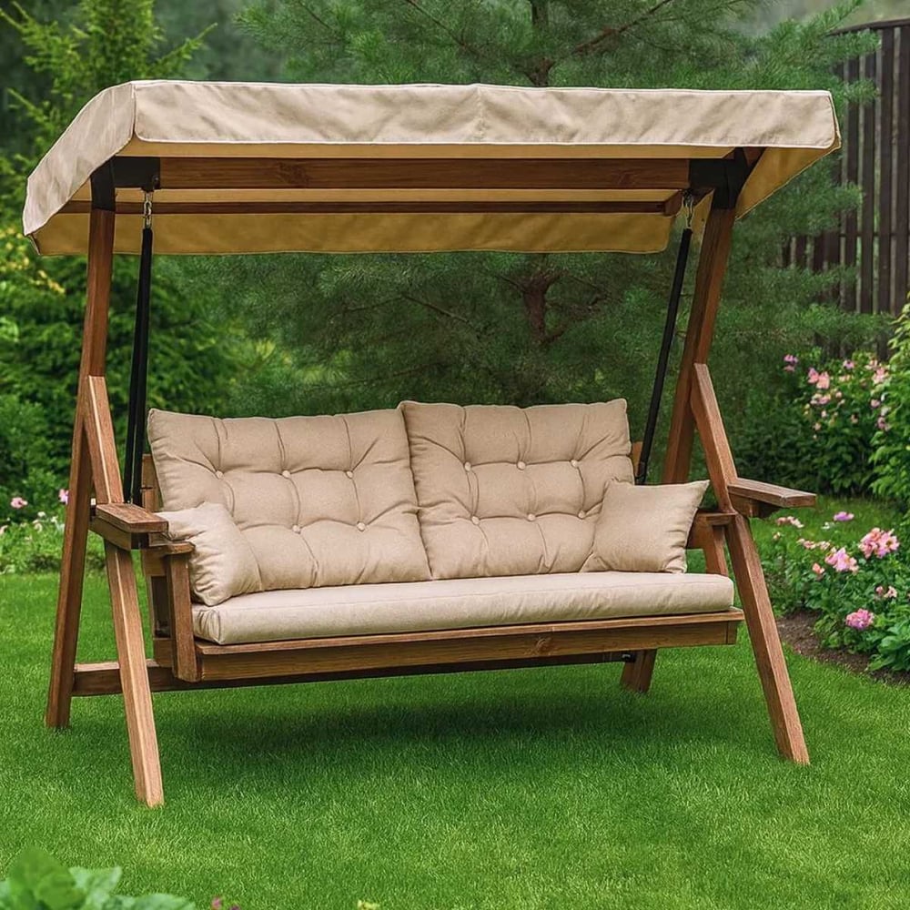 Изображение товара Качели Royal Family Lyon 205-21 Лиственница с навесом и подушками