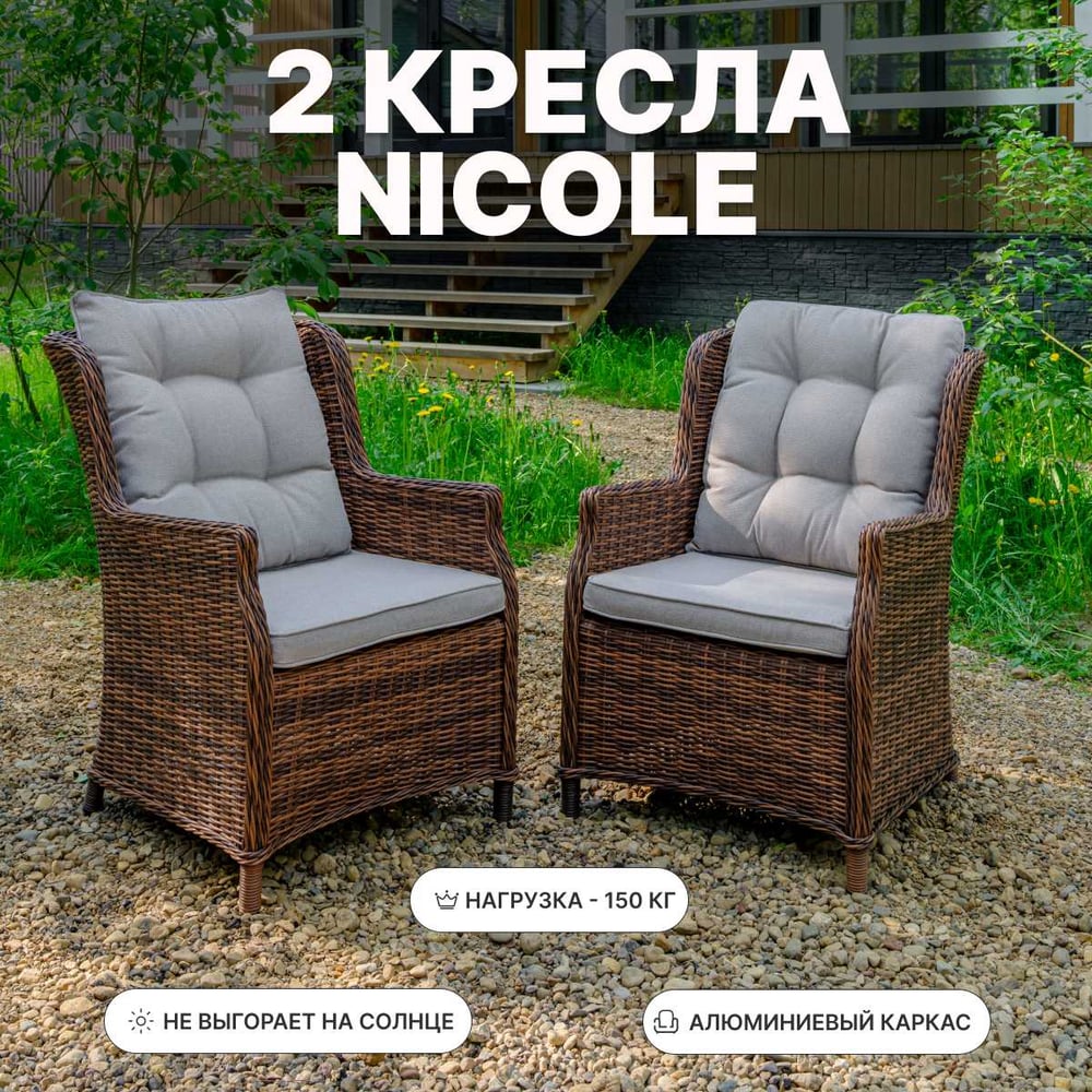Изображение товара Комплект обеденных кресел ROYAL FAMILY из искусственного ротанга NICOLE, коричневый 256-61-21 Изображение товара Комплект обеденных кресел ROYAL FAMILY из искусственного ротанга NICOLE, коричневый 256-61-21