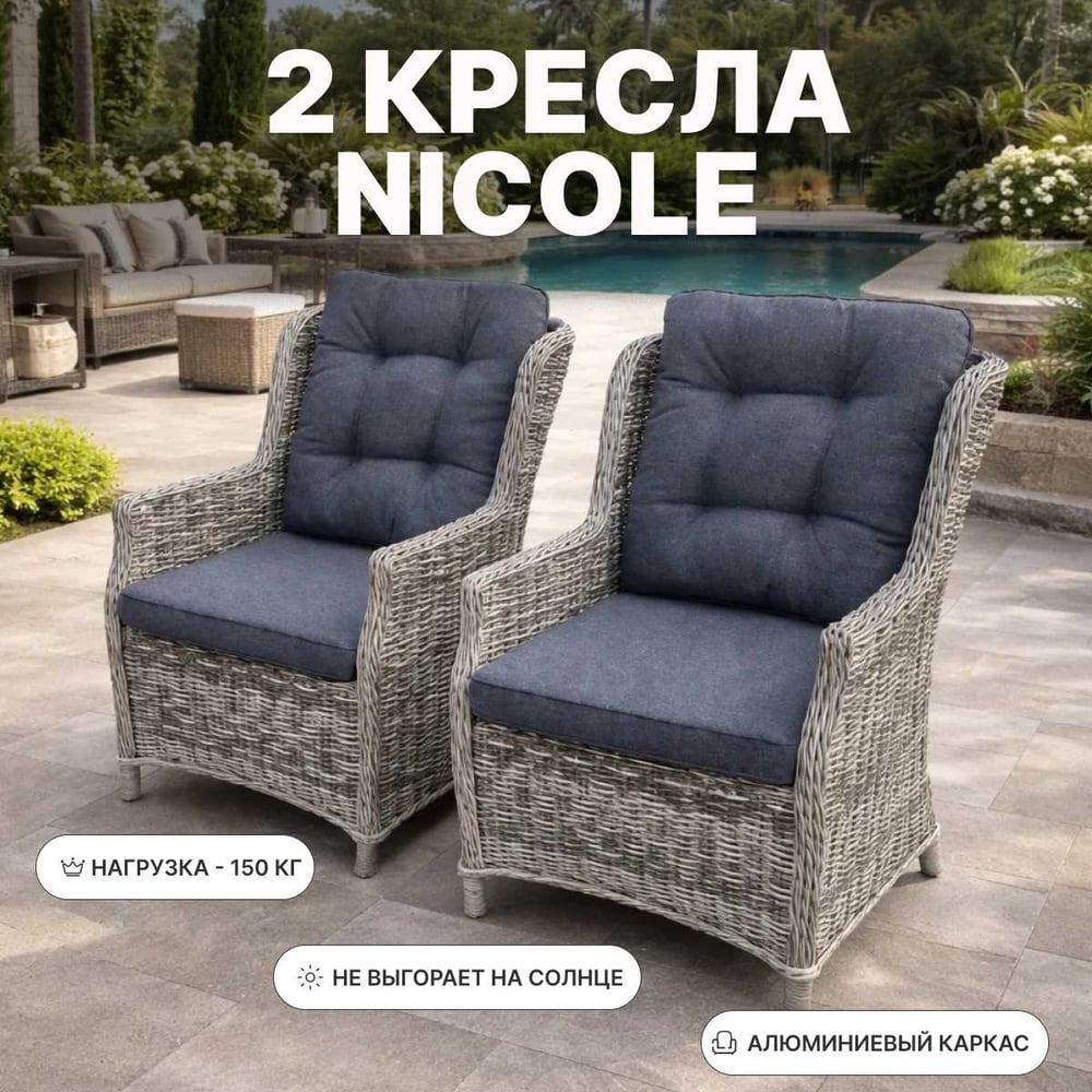 Изображение товара Комплект обеденных кресел ROYAL FAMILY из искусственного ротанга NICOLE, серый 256-71-71