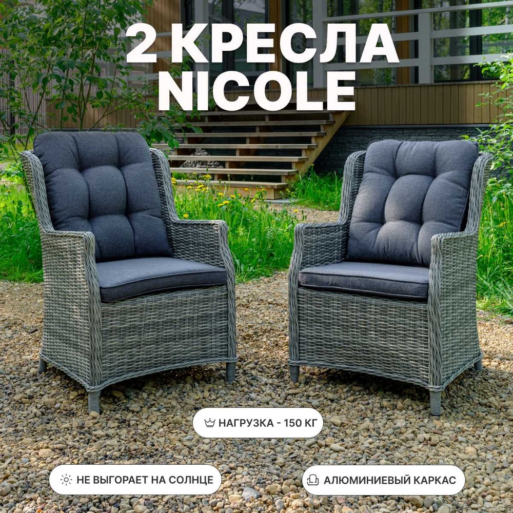 Изображение товара Комплект обеденных кресел ROYAL FAMILY из искусственного ротанга NICOLE, серый 256-71-71 Изображение товара Комплект обеденных кресел ROYAL FAMILY из искусственного ротанга NICOLE, серый 256-71-71