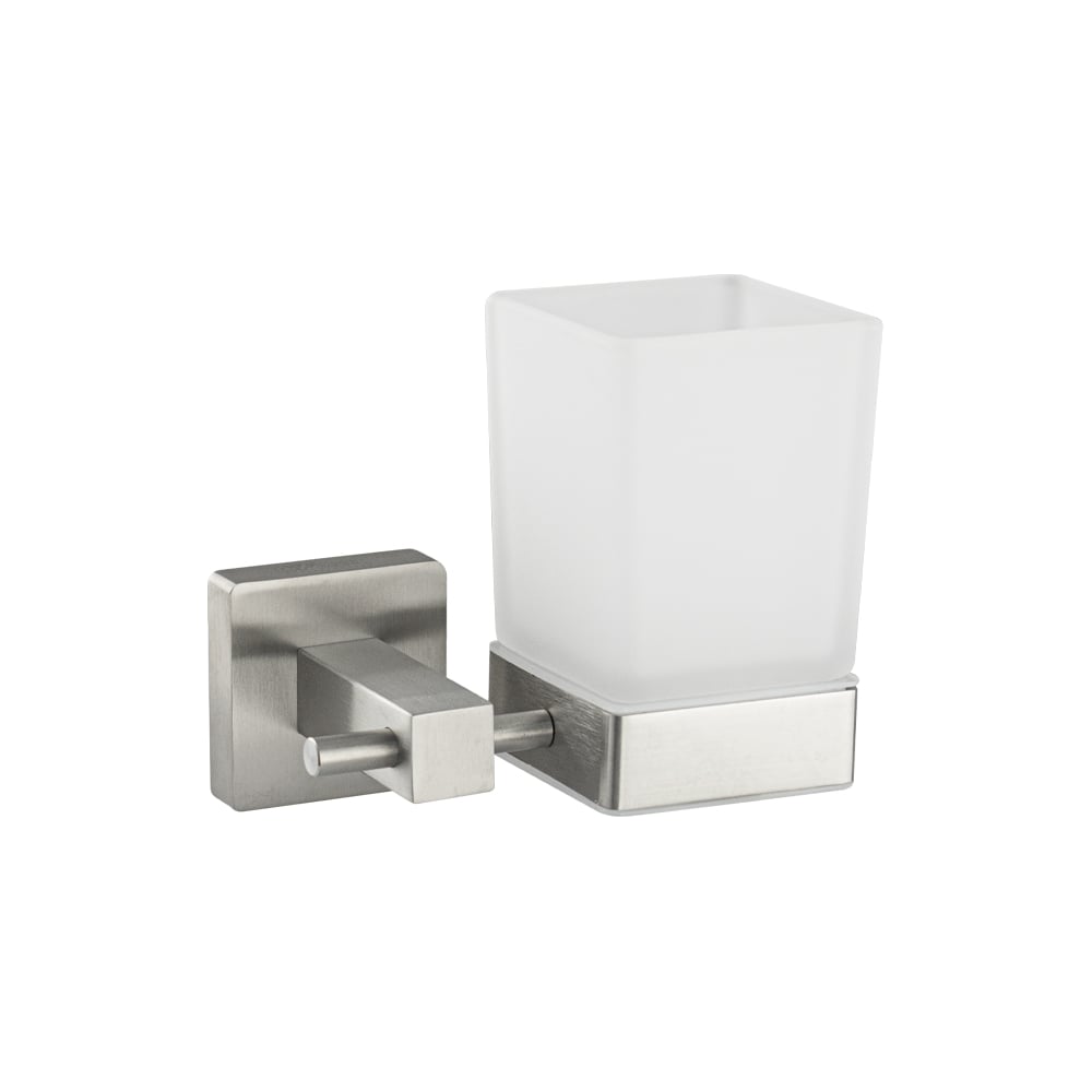 Изображение товара Стакан стеклянный матовый Gfmark с креплением к стене из нержавеющей стали, с квадратным основанием, цвет САТИН 87005