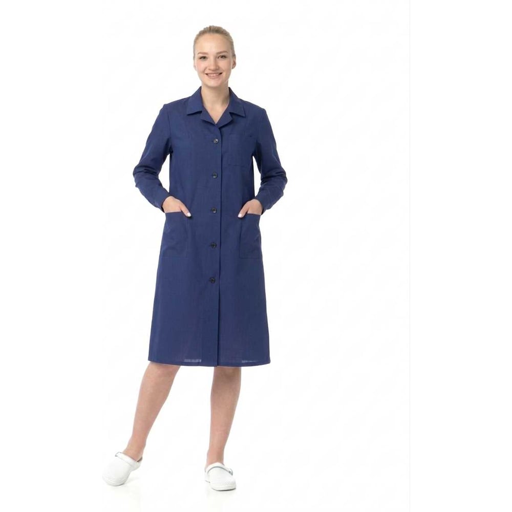 Изображение товара Халат женский рабочий хлопчатобумажный ИВАРУС (темно-синий) (размер 44-46, рост 158-164) 744 (44/158)