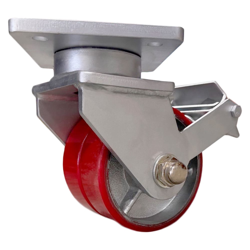 Изображение товара Сверхбольшегрузная сдвоенная поворотная колесная опора с тормозом Kolesa-opori полиуретан, г/п 1800 кг, 150 (VILS) SCpb 63 MAX-2 TW