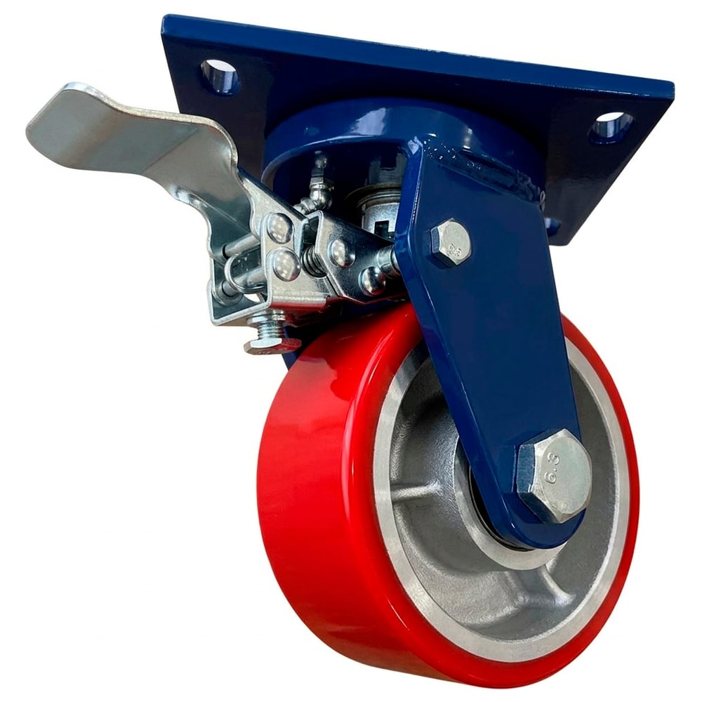 Изображение товара Сверхбольшегрузная поворотная колесная опора с тормозом Kolesa-opori SCpb 63 MAX полиуретан, г/п 1000 кг, 150 (VILS) SCpb63MAX