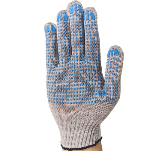 Изображение товара Перчатки трикотажные ООО "ТК "НИЖТЕКСТИЛЬ" 10 кл 3-нитка ПВХ точка, серый 500 пар П 04